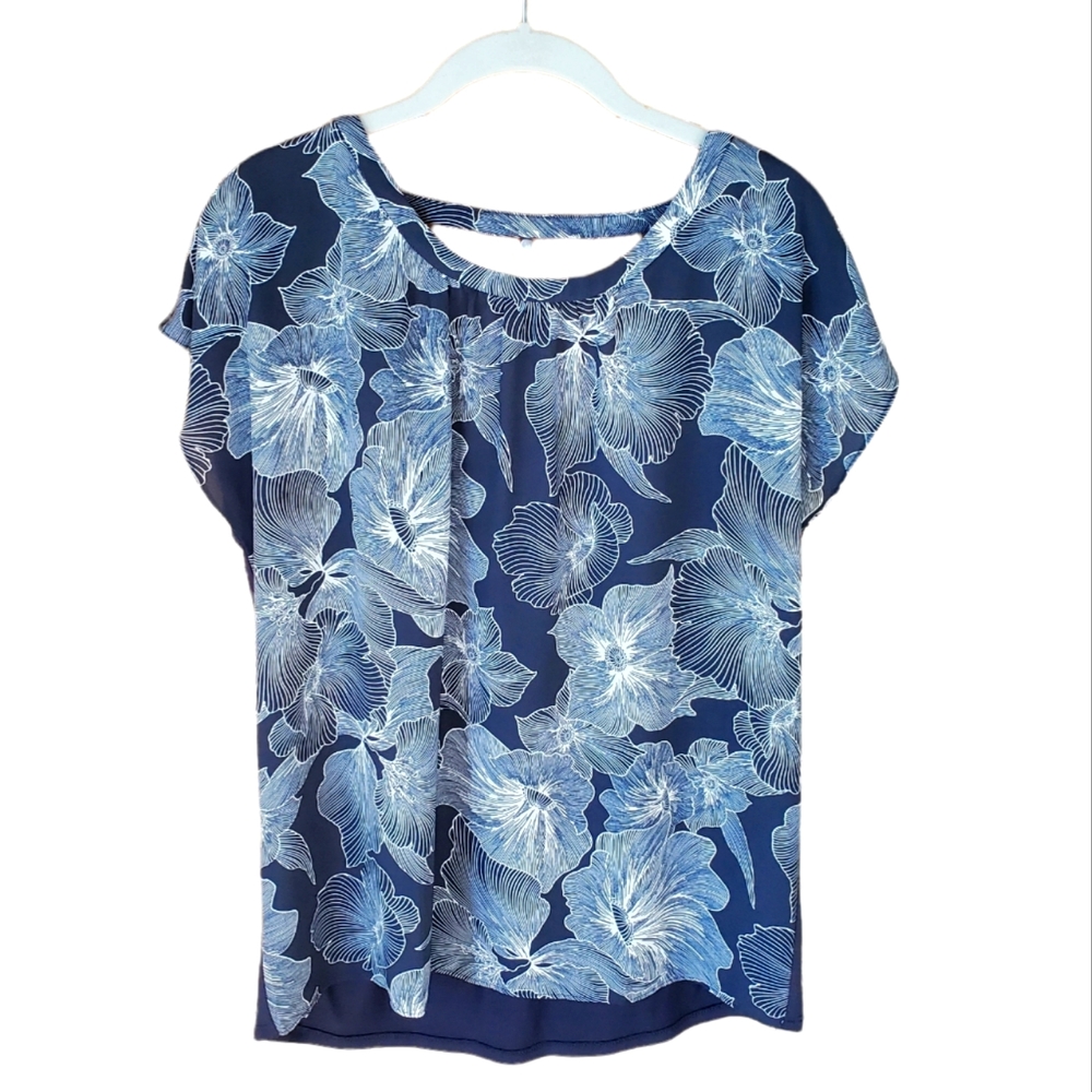 LOFT Blouse Top Grey Floral XL